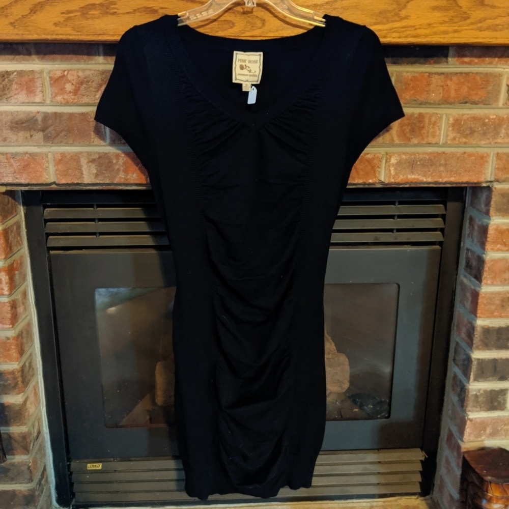 Pink rose black sweater dress women's size XL